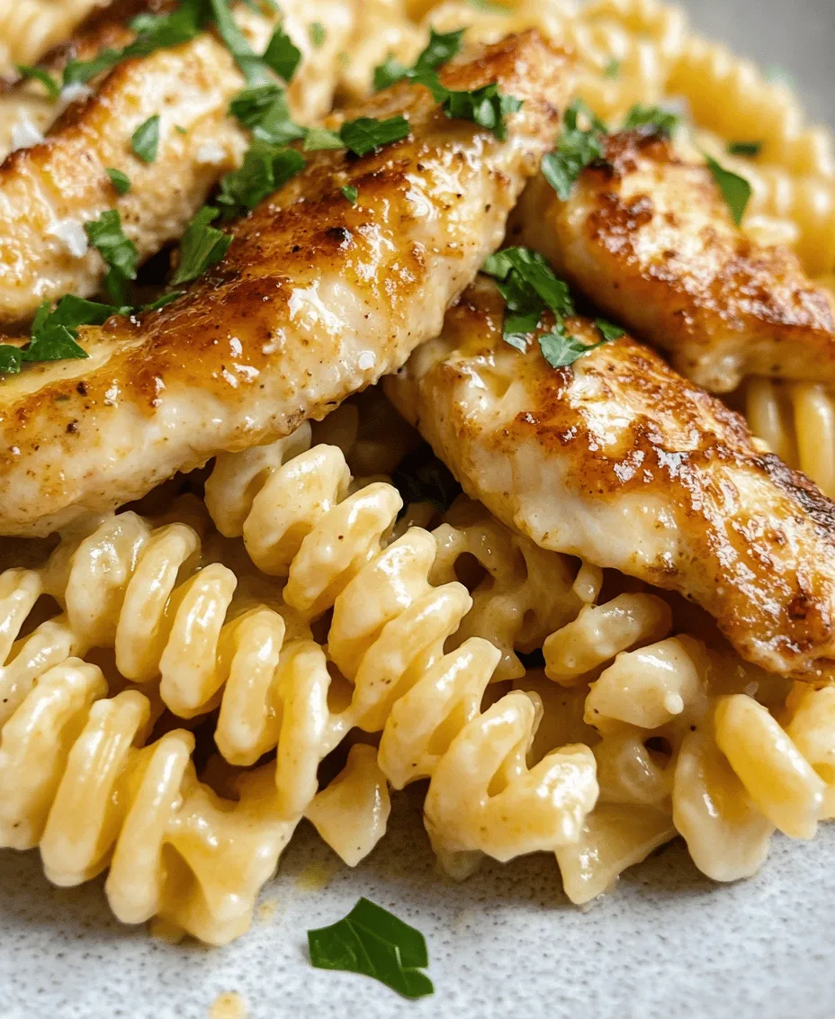 When it comes to comfort food, few dishes can compete with creamy pasta, and this <strong>Creamy Garlic Butter Chicken & Rotini in Parmesan Sauce</strong> is a perfect example. Imagine tender chicken paired with perfectly cooked rotini pasta, all enveloped in a luscious, savory sauce that is rich in flavor and creamy in texture. This dish is not only a delightful treat for your taste buds but also a comforting hug in a bowl that makes any meal feel special.” /></p>
</p>
<h3>Making the Garlic Butter Sauce</h3>
</p>
<p>To begin crafting the rich and indulgent garlic butter sauce that forms the backbone of your Creamy Garlic Butter Chicken & Rotini, proper technique is essential. Start by heating a generous amount of unsalted butter in a large skillet over medium heat. It’s crucial to monitor the heat closely, as too high a temperature can lead to burnt garlic—a flavor you definitely want to avoid.</p>
</p>
<p>Once the butter has melted and is bubbling gently, add the minced garlic. The aroma will fill your kitchen almost instantly. Sauté the garlic for approximately 1 to 2 minutes, or until it becomes fragrant but not browned. The goal here is to infuse the butter with the garlic’s flavor without compromising its subtlety.</p>
</p>
<p>Garlic is a delicate ingredient; if it cooks too long or at too high a temperature, it can turn bitter. Therefore, stirring frequently and keeping an eye on the color will ensure that you achieve that perfect golden hue, which indicates readiness. Once the garlic is softened and aromatic, it’s time to move on to the next step.</p>
</p>
<h3>Creating the Cream Sauce</h3>
</p>
<p>After you’ve perfected your garlic butter base, it’s time to elevate this dish with a creamy sauce. Gradually add chicken broth to the skillet, stirring continuously to combine with the garlic and butter. This addition not only enhances the flavor but also balances the richness of the butter.</p>
</p>
<p>Next, it’s time to add the heavy cream. Pour it in slowly while stirring to ensure a smooth consistency. The cream will thicken the sauce, creating that velvety texture you crave. Season the mixture with salt, black pepper, and a sprinkle of Italian herbs—think basil and oregano—to elevate the flavor profile. Taste as you go; this is where you can adjust the seasoning to your liking.</p>
</p>
<p>Once the sauce reaches a gentle simmer, allow it to cook for about 3-5 minutes. This simmering time is crucial as it allows the flavors to meld together beautifully. You can also add grated Parmesan cheese during this stage for an extra layer of flavor. Stir it in until fully melted and incorporated, creating a creamy, cheesy sauce that will coat the chicken and pasta perfectly.</p>
</p>
<h3>Combining the Dish</h3>
</p>
<p>Now comes the exciting part: combining the tender chicken, perfectly cooked rotini, and luxurious sauce into one harmonious dish. First, add the cooked rotini directly into the skillet with the sauce. If you’ve cooked your pasta al dente, it will absorb just enough of the sauce without becoming mushy.</p>
</p>
<p>Using tongs or a pasta fork, gently toss the pasta in the sauce to ensure it’s evenly coated. This technique is essential for achieving that creamy consistency throughout the dish. If the sauce appears too thick, feel free to add a splash of reserved pasta water to loosen it up; this will also help the sauce adhere to the pasta better.</p>
</p>
<p>Next, fold in the sautéed chicken pieces, ensuring they are well coated with the creamy garlic sauce. This combination brings together the flavors and textures in a delightful way, making every bite satisfying. Once everything is combined, let it cook together for an additional minute to warm through, allowing the flavors to meld.</p>
</p>
<h3>Serving Suggestions</h3>
</p>
<p>When it comes to serving your Creamy Garlic Butter Chicken & Rotini, presentation is key. Consider garnishing with freshly chopped parsley for a pop of color and a hint of fresh flavor. The vibrant green contrasts beautifully with the creamy sauce, making the dish visually appealing.</p>
</p>
<p>For an added touch, you might sprinkle some extra grated Parmesan on top just before serving. This not only enhances the dish’s aesthetic but also adds a burst of cheesy goodness.</p>
</p>
<p>Pair your meal with sides that complement the rich flavors of the dish. Garlic bread is a classic choice, perfect for soaking up any leftover sauce. Alternatively, a fresh side salad can provide a refreshing contrast, balancing the meal’s richness. A simple green salad with a light vinaigrette can work wonders.</p>
</p>
<p>When it comes to portion sizes, consider the occasion. For a family dinner, generous servings are appropriate, while for a gathering or potluck, smaller portions can encourage guests to try multiple dishes. This recipe can easily serve four hearty portions, making it perfect for sharing with loved ones.</p>
</p>
<h3>Nutritional Information</h3>
</p>
<p>Understanding the nutritional aspects of your dish can help you make informed choices, especially if you’re mindful of dietary needs. Each serving of Creamy Garlic Butter Chicken & Rotini contains approximately 600-700 calories, depending on the specific ingredients and portion sizes used.</p>
</p>
<p>This dish is a good source of protein from the chicken, while the rotini provides carbohydrates for energy. The heavy cream adds richness but also contributes to a higher fat content. A typical serving consists of roughly 30g of protein, 35g of carbohydrates, and 40g of fat, including saturated fats.</p>
</p>
<p>For those looking to make dietary adjustments, there are several options. You can substitute the heavy cream for half-and-half or a lighter cream to reduce calories and fat. For a gluten-free version, use gluten-free pasta brands that still hold up well in the sauce. Additionally, you might consider leaner cuts of chicken or even swapping chicken for plant-based alternatives to cater to vegetarian diets.</p>
</p>
<h3>Why This Recipe Works</h3>
</p>
<p>The success of Creamy Garlic Butter Chicken & Rotini lies in its harmonious combination of flavors and textures. The garlic butter provides a savory foundation, while the cream sauce adds a luxurious creaminess that envelops the pasta. The sharpness of Parmesan cheese and the warmth of Italian herbs complement the dish perfectly, creating a balanced flavor profile.</p>
</p>
<p>Fresh ingredients play a crucial role in elevating the dish. The quality of garlic, chicken, and herbs can significantly impact the overall taste. Opting for fresh garlic instead of pre-minced or powdered versions will yield a more vibrant flavor. Likewise, using freshly grated Parmesan enhances the dish’s authenticity and flavor depth.</p>
</p>
<p>Moreover, the versatility of this recipe allows for countless adaptations. Feel free to experiment by adding vegetables such as spinach or sun-dried tomatoes for a burst of color and nutrients. You can easily adjust the seasonings to suit your personal taste preferences or accommodate any dietary restrictions.</p>
</p>
<h3>Conclusion</h3>
</p>
<p>Creamy Garlic Butter Chicken & Rotini is more than just a meal; it’s an experience that brings comfort and satisfaction to the dinner table. With its creamy sauce, tender chicken, and perfectly cooked pasta, this dish is sure to become a family favorite. The satisfaction of creating a homemade creamy pasta dish that rivals restaurant offerings is truly rewarding.</p>
</p>
<p>We encourage you to try this recipe and immerse yourself in the delightful flavors it offers. Whether you’re cooking for a busy weeknight or a special occasion, this dish promises to impress. Indulge in the creamy goodness and let it become a staple in your culinary repertoire, bringing joy to every meal shared with family and friends. Enjoy the process, and don’t forget to savor each delicious bite!</p>
<div id=