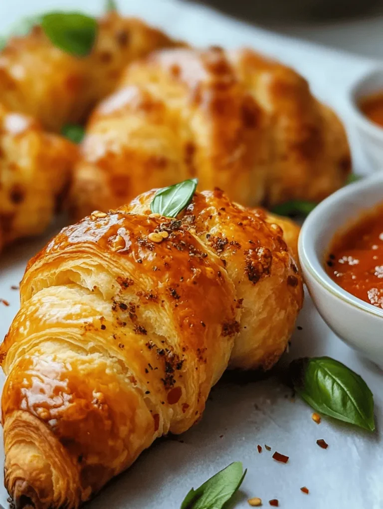 At the heart of Mozzarella Pepperoni Croissant Rolls is the crescent roll dough, a versatile ingredient that brings a delightful texture to the dish. Crescent roll dough is pre-packaged and can be found in the refrigerated section of most supermarkets. Made with a simple combination of flour, butter, yeast, and salt, this dough is uniquely designed to create flaky layers when baked. The rolled-up dough expands in the oven, creating a light and airy texture that complements the rich filling. For a quicker preparation time, using store-bought crescent roll dough is ideal, making this recipe accessible to bakers of all skill levels.