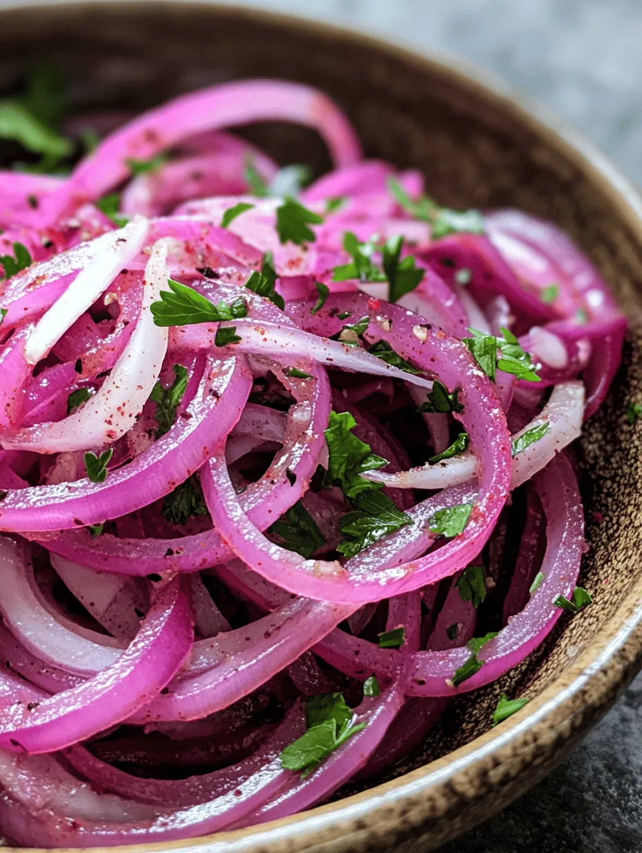 What makes Zesty Sumac Onions so appealing is their versatility and the explosion of flavor they provide. The combination of sweet, sharp, and tangy notes creates a taste experience that is both refreshing and satisfying. These onions can be used as a garnish on grilled meats, a topping for Middle Eastern dishes like shawarma, or even mixed into salads for an extra layer of complexity. With just a few simple ingredients, you can prepare a condiment that not only enhances your meals but also adds a touch of elegance to your table.