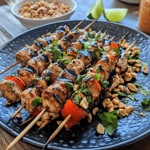 In the realm of flavorful and easy-to-prepare meals, Easy Grilled Thai Chicken Skewers with Peanut Sauce stand out as a delightful option. This dish combines the succulent taste of marinated chicken thighs with a rich, creamy peanut sauce, making it perfect for gatherings, weeknight dinners, or simply a treat for yourself. The smoky char from the grill paired with the aromatic spices and the creamy, nutty sauce creates an explosion of flavors that is sure to tantalize your taste buds. Whether you're hosting a backyard barbecue or looking for a quick weeknight meal, these skewers promise satisfaction and ease.