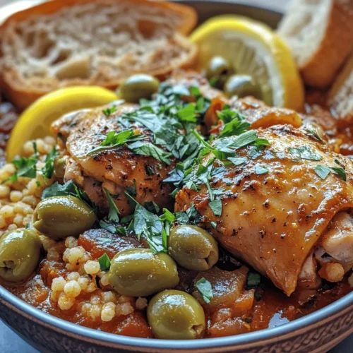 Moroccan Chicken Tagine with Olives and Lemons is a vibrant and flavorful dish that encapsulates the essence of Moroccan cuisine. Known for its rich spices and unique cooking method, tagine dishes are traditionally prepared in earthenware pots that retain moisture and enhance flavors. This iconic recipe combines tender chicken thighs with aromatic spices, briny olives, and zesty preserved lemons, creating a delightful balance of flavors that dance on the palate.