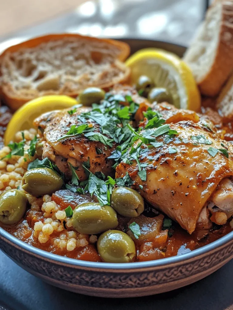 Moroccan Chicken Tagine with Olives and Lemons is a vibrant and flavorful dish that encapsulates the essence of Moroccan cuisine. Known for its rich spices and unique cooking method, tagine dishes are traditionally prepared in earthenware pots that retain moisture and enhance flavors. This iconic recipe combines tender chicken thighs with aromatic spices, briny olives, and zesty preserved lemons, creating a delightful balance of flavors that dance on the palate.