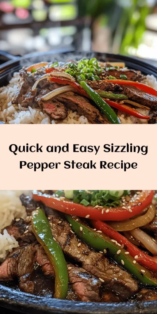Create a delicious meal with this easy sizzling pepper steak recipe! Tender flank steak is marinated in soy sauce and cornstarch, then quickly stir-fried with vibrant bell peppers and onions. The savory dish comes together in just 30 minutes and is perfect served over jasmine rice or noodles. Finished with a drizzle of oyster sauce and sesame oil, it's a flavorful feast that will impress the whole family! Enjoy the sizzling flavors today!