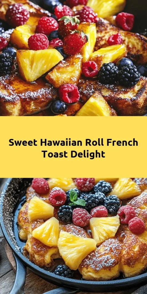 Indulge in a tropical twist on breakfast with this Hawaiian Roll French Toast! Made with delicious Hawaiian sweet rolls, this recipe combines eggs, milk, vanilla, cinnamon, and brown sugar for a custardy delight. Cooked to golden perfection in butter, it's served warm with maple syrup and your choice of fresh fruit and powdered sugar. Quick and easy to prepare, this treat will elevate your mornings in just 20 minutes. Perfect for brunch or a sweet breakfast surprise!