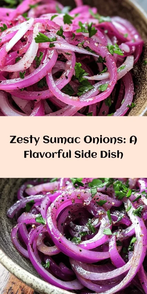 Elevate your meals with these zesty sumac onions! This simple and flavorful recipe combines thinly sliced red onions, olive oil, sumac, and a fresh squeeze of lemon for a deliciously tangy side dish that's great with grilled meats or as a salad topping. With just a little prep and 30 minutes of marinating, you'll have a vibrant dish that's sure to impress. Don't forget to garnish with fresh parsley and add chili flakes for an extra kick if you like!