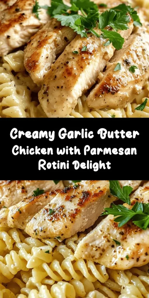 Indulge in this Creamy Garlic Butter Chicken and Rotini in Parmesan Sauce! This easy-to-make dish features tender chicken breasts seared to perfection, tossed with al dente rotini and enveloped in a rich, creamy garlic Parmesan sauce. Perfect for a cozy night at home, this recipe comes together in just 30 minutes. Garnish with fresh parsley for a burst of color. Your family will love this comforting meal! #DinnerIdeas #ComfortFood #PastaRecipes
