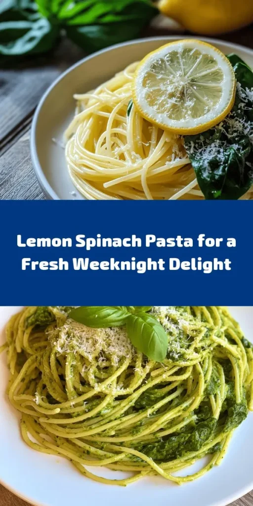 Brighten up your dinner with this delicious Lemon Spinach Pasta! This quick and easy recipe combines al dente spaghetti with fresh spinach, zesty lemon, and garlic for a delightful, healthy dish. Tossed with Parmesan cheese and a hint of red pepper flakes, it's perfect for busy weeknights. With a total prep time of just 25 minutes, you can savor the refreshing flavors in no time. Serve with fresh basil for an elegant touch!