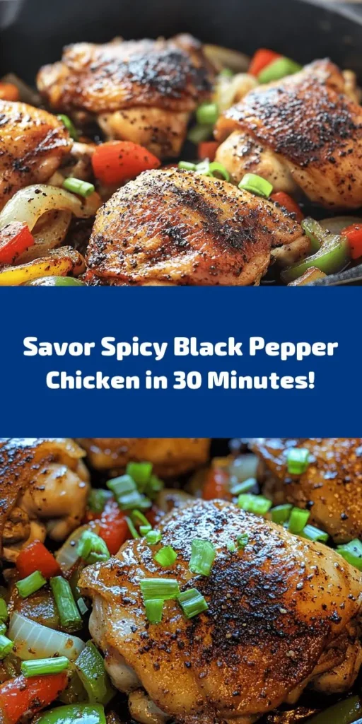 Spice up your dinner with this delicious Spicy Black Pepper Chicken recipe! With tender chicken thighs marinated in a zesty blend of black pepper, soy sauce, and oyster sauce, this dish is bursting with flavor. Stir-fried with colorful bell peppers and aromatic garlic and ginger, it's a perfect balance of heat and savory goodness. Serve it over rice or noodles, and don’t forget to garnish with spring onions for that extra crunch! Ideal for a quick weeknight meal!