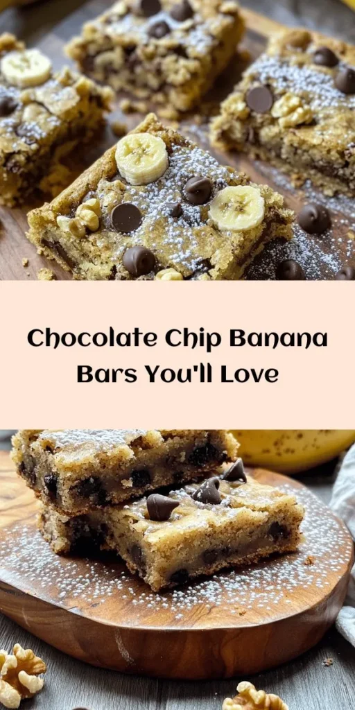 Indulge in the deliciousness of Chocolate Chip Banana Bliss Bars! These easy-to-make bars are perfect for snack time or dessert. Made with ripe bananas, creamy butter, and sweet chocolate chips, they offer a delightful balance of flavors. With optional walnuts for a crunchy twist, this recipe is ready in just 45 minutes. Bake a batch today and share the joy of these soft, chewy bars with family and friends! Perfect for any occasion!