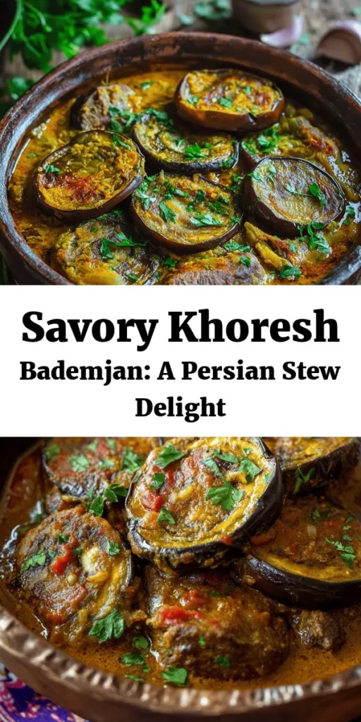 Discover the rich flavors of Khoresh Bademjan, a traditional Persian eggplant stew that's comforting and delicious! This recipe features tender beef or lamb simmered with aromatic spices, tomatoes, and golden-fried eggplants. Perfect for family dinners, serve it over steamed basmati rice for a complete meal. Garnish with fresh herbs for an extra touch. Simple to prepare and always a crowd-pleaser, this dish is sure to impress! Enjoy a taste of Persia today!