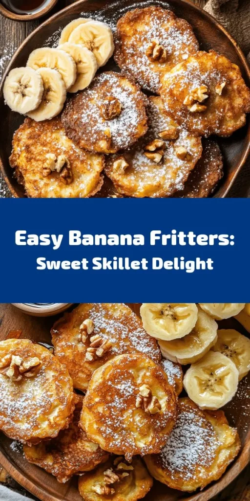 Satisfy your sweet tooth with these delightful Skillet Banana Fritters! Made with ripe bananas and a touch of cinnamon, these golden-brown treats are perfectly fluffy on the inside. They're quick and easy to whip up in just 20 minutes! Simply mix the ingredients, fry until crispy, and dust with powdered sugar for a delightful finish. Enjoy them warm with syrup or fresh fruit for a delicious breakfast or snack. Try this fun recipe today!