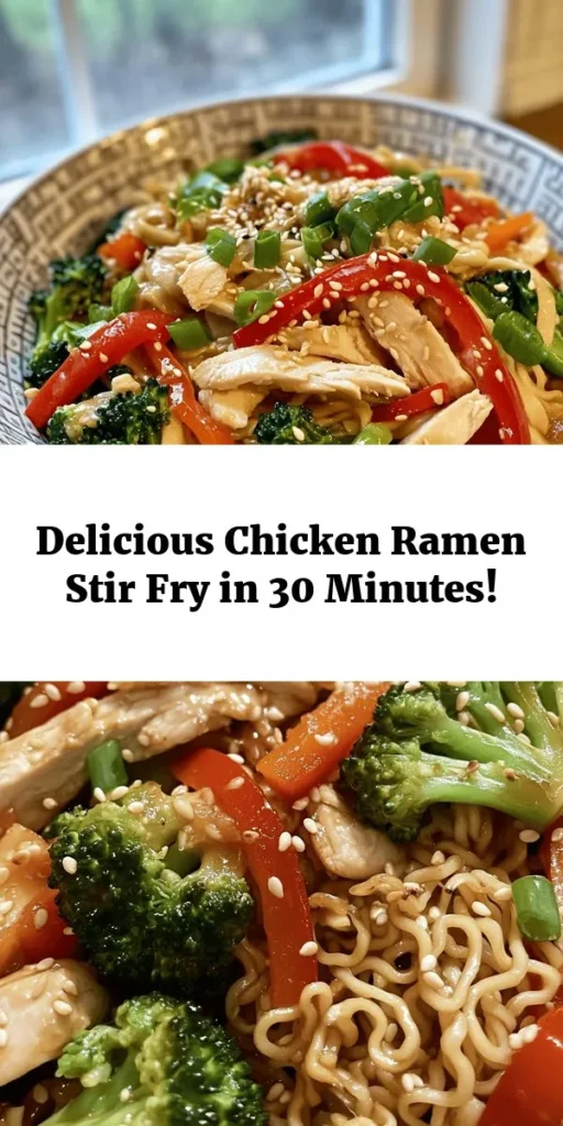 Elevate your dinner with this savory Chicken Ramen Stir Fry! Packed with tender chicken, colorful veggies, and delicious flavors from soy sauce, oyster sauce, and sesame oil, this dish is ready in just 30 minutes. Perfect for a quick weeknight meal, it combines the ease of instant ramen with fresh ingredients for a satisfying, wholesome bite. Top it off with green onions and sesame seeds for added crunch. Enjoy a delicious bowl tonight!