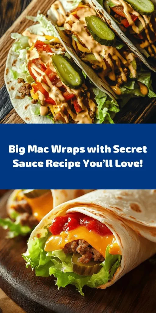 Bring the iconic taste of a Big Mac to your kitchen with these Homemade Big Mac Wraps! Perfect for a quick lunch or dinner, these wraps are filled with seasoned beef, fresh veggies, and a deliciously creamy special sauce. With just 20 minutes of prep, you can enjoy a fun twist on a classic favorite. Wrap them up, toast them for extra crunch, and serve with extra sauce for dipping. A recipe that’s sure to please the whole family!