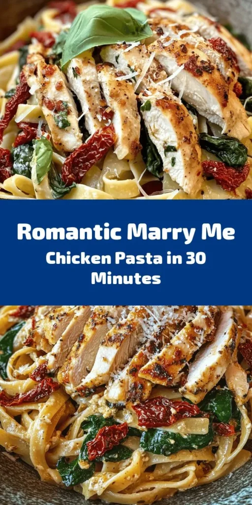 Indulge in a creamy and dreamy Marry Me Chicken Pasta Delight that is sure to impress! This easy recipe features tender chicken breasts, sun-dried tomatoes, and fresh spinach all tossed with fettuccine in a luscious garlic Parmesan sauce. Perfect for a romantic dinner or a cozy night in, it's quick to make, taking just 30 minutes. Garnish with fresh basil and extra cheese for the ultimate experience. Get ready to fall in love with this dish!