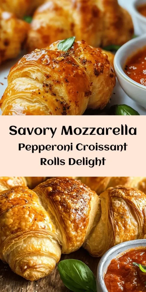Indulge in delicious Mozzarella Pepperoni Croissant Rolls, a perfect blend of flaky pastry, gooey cheese, and savory pepperoni. These easy-to-make treats are ready in just 25 minutes, making them perfect for snacks, appetizers, or game day. With a sprinkle of Italian seasoning and optional red pepper flakes for a kick, these rolls are sure to delight. Serve warm with marinara sauce for dipping. Get ready to impress your family and friends!