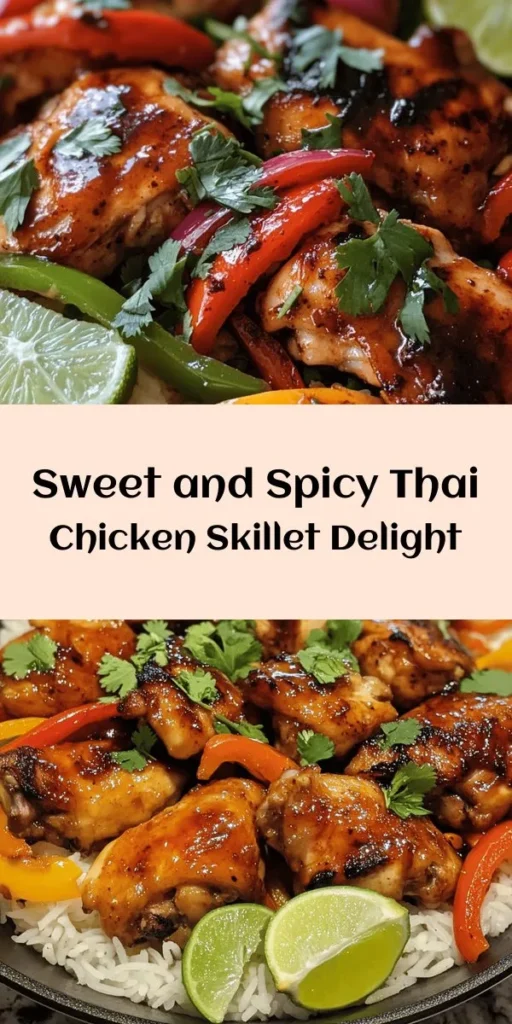 Savor the delightful flavors of Sweet and Spicy Thai Chicken with this easy recipe! Tender chicken thighs are marinated in a tasty blend of soy sauce, honey, fish sauce, and sriracha, then seared to perfection. Paired with colorful bell peppers and onions, this dish is a feast for the eyes and palate. Serve it over jasmine rice, topped with fresh cilantro and lime wedges for a vibrant meal that’s sure to impress! Ideal for busy weeknights or special gatherings.