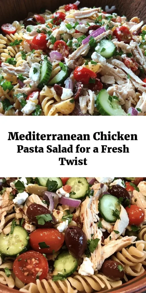 Looking for a light and flavorful dish? Try this Mediterranean Chicken Pasta Salad! Packed with tender chicken, fresh veggies, creamy feta, and a zesty dressing, it’s perfect for meal prep or a summer BBQ. Made with fusilli or penne pasta, this salad is as nutritious as it is delicious. Quick to prepare, you can have it ready in just 45 minutes. Chill for a while to let the flavors blend, and enjoy it cold or at room temperature!