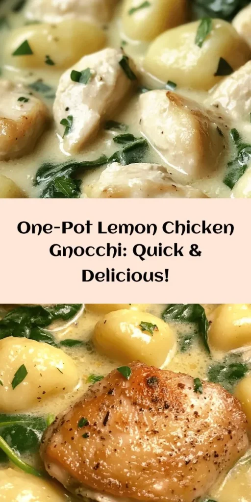 Looking for a cozy dinner idea? Try this one-pot lemon chicken gnocchi delight! It's a creamy, flavorful dish featuring tender chicken thighs, fluffy potato gnocchi, and fresh spinach, all cooked in a zesty lemon sauce. Perfect for a quick weeknight meal, this recipe takes just 30 minutes to prepare and serves four. Top it off with fresh parsley and Parmesan for an extra special touch. Get ready to enjoy a delightful and satisfying meal!