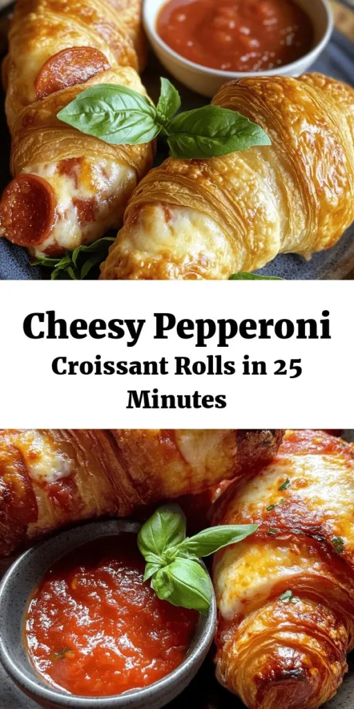 Indulge in these delicious Mozzarella Pepperoni Croissant Rolls that combine the flakiness of croissants with the savory goodness of pizza! With just a few simple ingredients like fresh mozzarella, pepperoni, and marinara sauce, you can whip these up in 25 minutes. Perfect as a snack or appetizer, they’re sure to impress your family and friends. Don’t forget to garnish with fresh basil for an extra touch! 🍕🥐