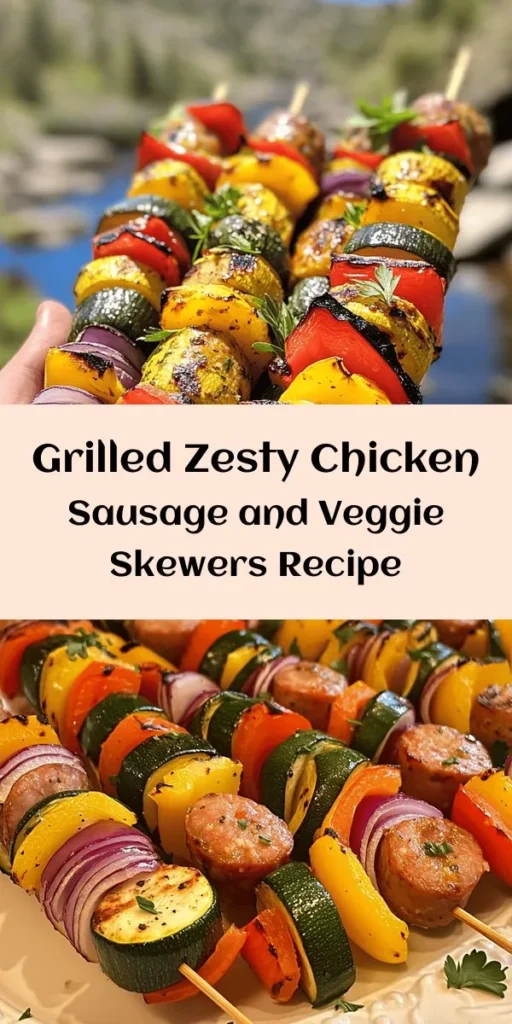 Elevate your grilling game with these Zesty Chicken Sausage & Veggie Skewers! Packed with flavor from chicken sausage, vibrant bell peppers, zucchini, and red onion, this recipe is a colorful and healthy option for any cookout. Toss the ingredients in a simple marinade and grill to perfection for 10-12 minutes. Ready in just 25 minutes, these skewers are perfect for weeknight dinners or summer gatherings. Don’t forget to garnish with fresh parsley!