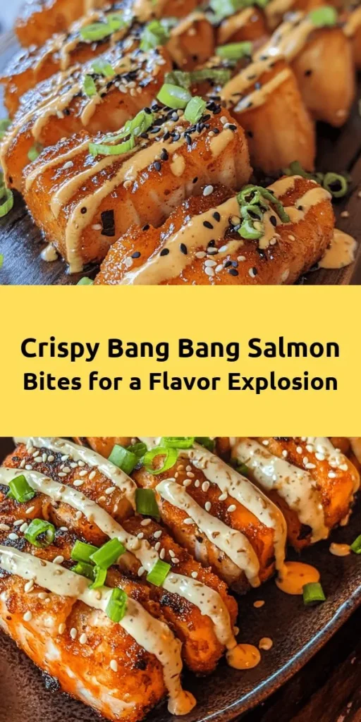 Get ready for a flavor explosion with these Crispy Bang Bang Salmon Bites! Perfectly seasoned salmon cubes are coated in a crispy panko crust and fried to golden perfection. Pair these tasty bites with a zesty Bang Bang sauce made from mayonnaise, sweet chili sauce, and a hint of sriracha for the ultimate dipping experience. Whether as an appetizer or a party snack, this dish is sure to impress! Easy to make and even more enjoyable to eat!