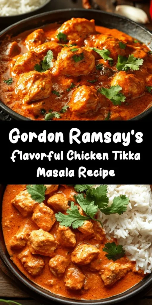 Elevate your dinner game with Gordon Ramsay's Chicken Tikka Masala! This flavorful dish features tender, marinated chicken grilled to perfection, all smothered in a creamy, spiced tomato sauce. With a blend of yogurt, spices, and a touch of coconut milk, it’s a delightful combination of heat and richness. Perfect for serving with warm naan or fluffy basmati rice, this recipe is sure to impress your family and friends. Try it out for a deliciously satisfying meal!