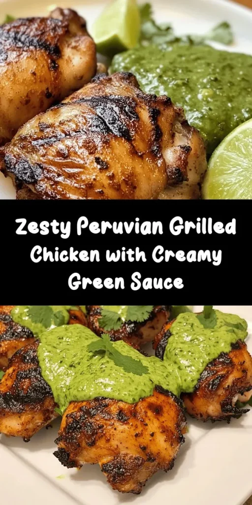 Elevate your grilling game with this Peruvian Grilled Chicken recipe accompanied by a delicious creamy green sauce! Marinated in a blend of garlic, cumin, and lime juice, the tender chicken thighs are grilled to perfection. Serve them with a zesty green sauce made with cilantro and jalapeño for an extra kick. Perfect for summer barbecues or a simple family dinner, this dish is sure to impress your guests and tantalize your taste buds!