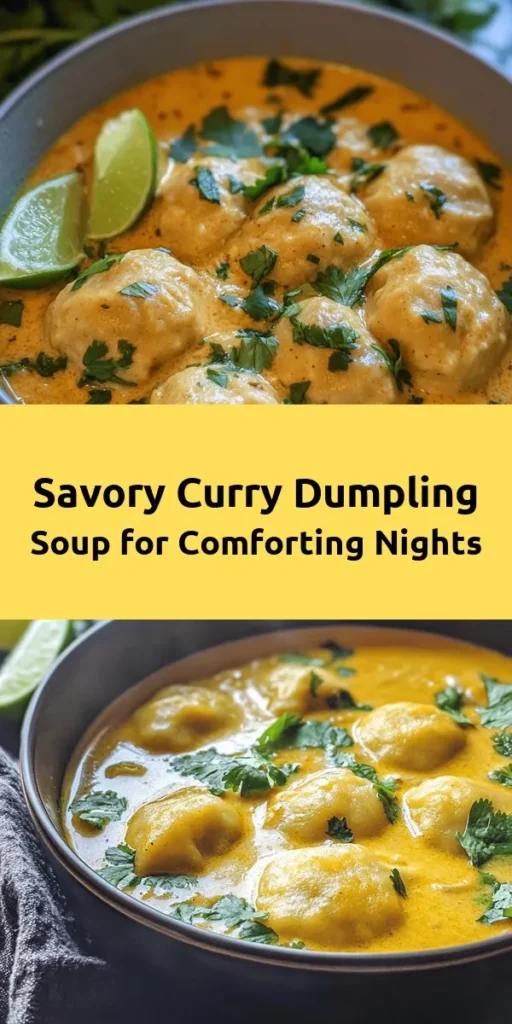 Warm up with this delicious and comforting Best Curry Dumpling Soup! This recipe combines homemade dumplings with a rich and flavorful curry broth made from coconut milk, red curry paste, and fresh herbs. Perfect for a cozy dinner, this dish is both satisfying and easy to make. Serve your soup hot, garnished with cilantro, green onions, and lime wedges for an extra zing. Enjoy a taste of comfort in every bowl!