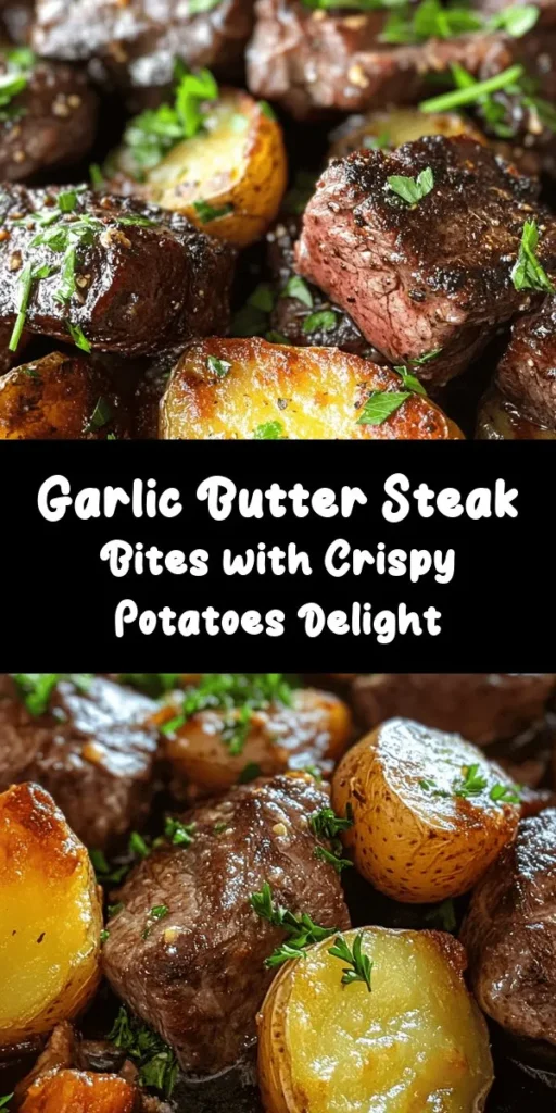Indulge in these Sizzling Garlic Butter Steak Bites and Crispy Potatoes that elevate dinner to a whole new level! Juicy sirloin steak bites are seared to perfection and tossed in a rich garlic butter sauce with fresh herbs. Paired with tender, crispy Yukon Gold potatoes, this dish is comfort food at its finest. Ready in just 30 minutes, it's perfect for a quick weeknight meal or a special occasion. Delight your taste buds and impress your guests!