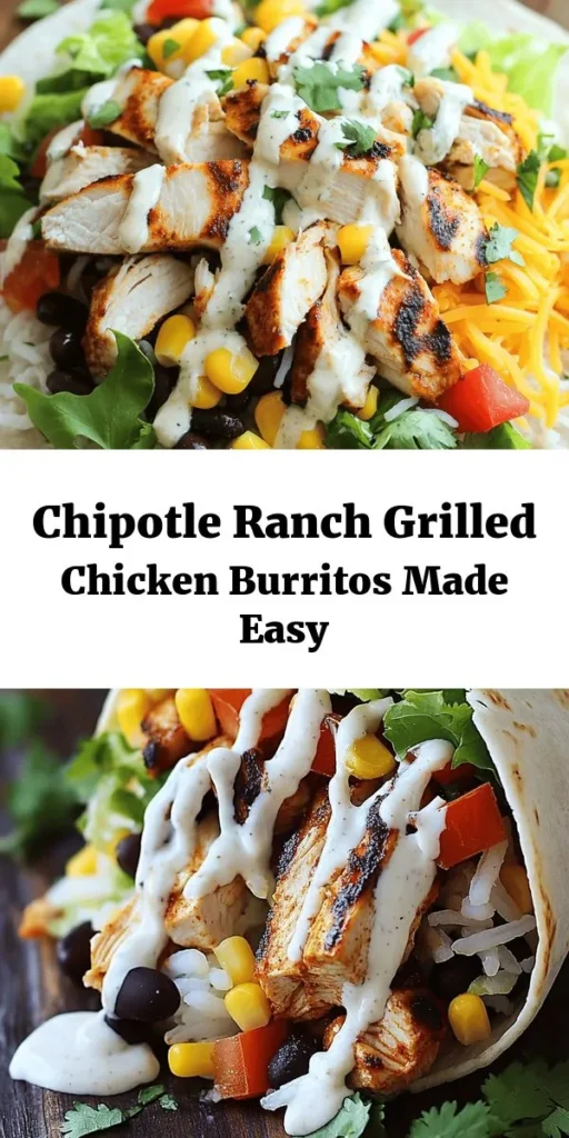 Make mealtime exciting with these Easy Chipotle Ranch Grilled Chicken Burritos! Bursting with flavor, these burritos are packed with grilled marinated chicken, fresh veggies, and a creamy chipotle ranch dressing. They come together in just an hour, making them perfect for a busy weeknight. Serve them warm with a side of salsa or guacamole for a delicious meal everyone will love. Get ready to roll your way to dinner bliss with this mouthwatering recipe!