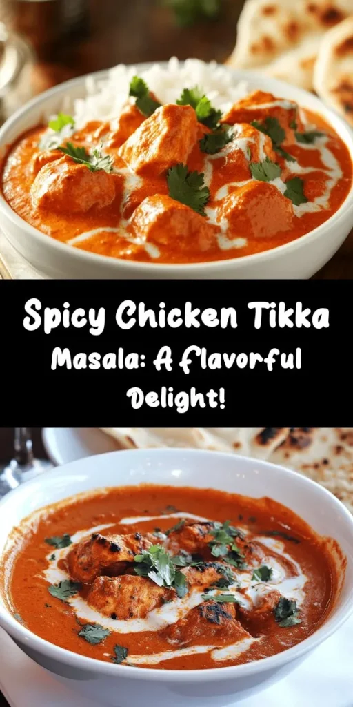 Savor the vibrant flavors of Spicy Chicken Tikka Masala with this easy recipe! Marinate tender chicken thighs in a zesty yogurt mix, then grill to perfection. Create a rich masala sauce with sautéed onions, garlic, ginger, and spices, simmered down to lusciousness. Combine with grilled chicken and a splash of cream for ultimate richness. Serve it hot with basmati rice or naan for a delicious meal that brings warmth and spice to your dinner table!