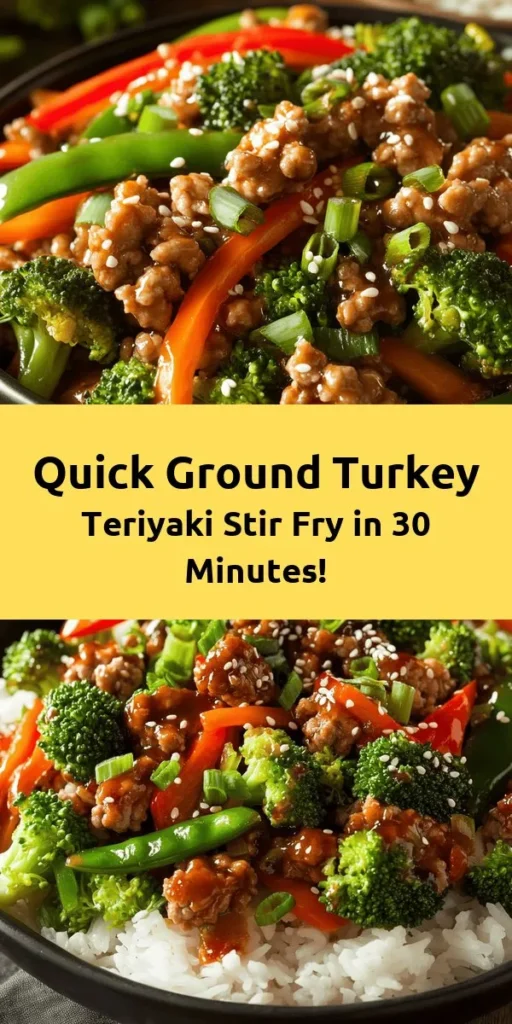 Looking for a quick and delicious dinner option? Try this Ground Turkey Teriyaki Stir Fry! Packed with colorful veggies like broccoli, bell peppers, and snap peas, this dish is not only nutritious but also bursting with flavor from a homemade teriyaki sauce. Ready in just 30 minutes, it’s perfect for busy weeknights. Serve it over rice or noodles for a satisfying meal. Don't forget to sprinkle on some sesame seeds for an extra touch!
