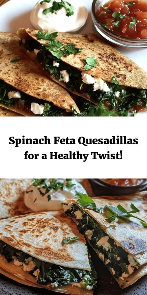 Enjoy a delicious twist on traditional quesadillas with this Spinach and Feta Quesadilla recipe! Packed with fresh spinach, tangy feta, and gooey mozzarella, these quesadillas come together in just 20 minutes. Perfect for a quick lunch or a satisfying snack, you can customize the heat with red pepper flakes and serve them with your favorite salsa or sour cream. Easy to make and bursting with flavor, this dish is sure to delight everyone at your table!