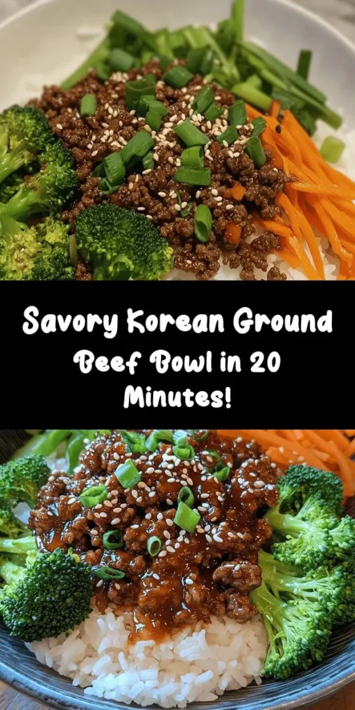 Elevate your weeknight dinners with this delicious Korean Ground Beef Bowl! This easy recipe combines savory ground beef, a flavorful marinade of soy sauce and sesame oil, and fresh veggies like steamed broccoli and julienned carrots. Perfectly served over your choice of rice, each bowl is garnished with sesame seeds and green onions for an extra touch. Whip it up in just 20 minutes for a satisfying meal that’s sure to impress everyone at the table!