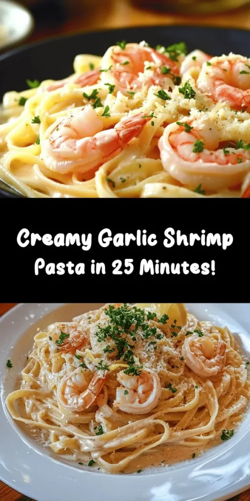 Indulge in the deliciousness of Creamy Garlic Shrimp Pasta! This easy recipe combines succulent shrimp with fettuccine or linguine, all enveloped in a rich garlic-infused cream sauce. With simple ingredients like Parmesan, lemon zest, and fresh parsley, you can whip up this dish in just 25 minutes. Perfect for a weeknight dinner or special occasion, this pasta is sure to impress your family and friends. Dive in for a delightful meal!