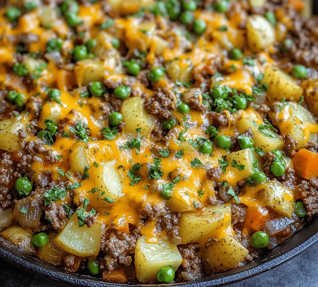 When you think of comfort food, what comes to mind? For many, it’s the warm embrace of home-cooked meals that evoke feelings of nostalgia and warmth. Comfort food often has the power to transport us back to cherished family gatherings, cozy evenings, and the simple joys of life. Among the many dishes that fall into this category, <strong>Ground Beef and Potatoes</strong> stands out as a quintessential one-skillet meal that marries simplicity with hearty flavors. This dish not only satiates hunger but also fills your kitchen with an inviting aroma, making it a staple for busy families and meal prep enthusiasts alike.” /></p>
</p>
<h3>Combining Ingredients for Optimal Flavor Absorption</h3>
</p>
<p>Once you have your ingredients prepped, it’s time to combine them effectively for a harmonious flavor profile. Start by browning the ground beef in a large skillet over medium-high heat. This process not only cooks the meat but also allows it to develop a rich, savory crust through the Maillard reaction, which enhances the overall taste of the dish.</p>
</p>
<p>After the beef is browned, drain any excess fat, then add your diced potatoes. The key is to allow them to cook for a few minutes with the beef, letting them absorb some of that flavorful fat and juices. Follow this by adding your seasonings—salt, pepper, garlic powder, and onion powder—early in the cooking process. This will allow the spices to adhere to the beef and potatoes, creating a depth of flavor that penetrates the dish.</p>
</p>
<h3>The Science Behind Simmering</h3>
</p>
<p>Simmering is a crucial technique in this recipe that contributes significantly to the texture and taste of your Ground Beef and Potatoes dish. By reducing the heat after browning the meat and allowing the mixture to simmer gently, you enable the flavors to meld and develop over time. The gentle bubbling helps break down the starches in the potatoes, making them tender without turning them into mush.</p>
</p>
<p>Additionally, simmering helps to integrate all the ingredients, allowing the beef to infuse its flavor into the potatoes and any added vegetables. This slow cooking process also ensures that the seasonings are thoroughly absorbed, creating a cohesive and satisfying dish.</p>
</p>
<h3>Adding Vegetables</h3>
</p>
<p>Incorporating vegetables into your Ground Beef and Potatoes not only enhances the flavor but also adds nutritional value. Vegetables such as bell peppers, carrots, or peas can complement the dish beautifully. When adding vegetables, consider their cooking times; for instance, bell peppers and carrots can be added at the same time as the potatoes, while quicker-cooking options like peas can be added during the last few minutes of simmering.</p>
</p>
<h4>Nutritional Benefits of Vegetables</h4>
</p>
<p>The addition of vegetables elevates the nutritional profile of this dish. For example, carrots are rich in beta-carotene and fiber, while bell peppers offer a high dose of vitamin C. Incorporating a variety of vegetables not only adds color and texture but also increases the overall vitamin and mineral content, making this meal more balanced and satisfying.</p>
</p>
<p>When choosing vegetables, consider personal preferences or seasonal availability. Fresh, seasonal produce often has the best flavor and nutritional value. You can also use frozen vegetables as a convenient option that still provides essential nutrients.</p>
</p>
<h3>Cooking Techniques and Tips</h3>
</p>
<h4>Simmering: A Key Technique</h4>
</p>
<p>Simmering is not just about cooking; it’s about enhancing flavors and achieving the right texture. As you simmer your Ground Beef and Potatoes, keep the heat low and cover the skillet. This creates a moist cooking environment, allowing steam to circulate, which further softens the potatoes and melds the flavors together.</p>
</p>
<p>Be patient; a good simmer can take anywhere from 20 to 30 minutes, depending on the size of your potato cubes. You’ll know it’s ready when the potatoes are fork-tender and the liquid has thickened slightly, creating a rich sauce that coats the ingredients.</p>
</p>
<h4>Adjusting Flavors to Suit Individual Palates</h4>
</p>
<p>As with any recipe, tasting is essential. After the simmering process, take a moment to taste your dish and adjust the seasoning. If it needs more salt, add it gradually. You can also introduce additional herbs or spices, like paprika for a smoky flavor or cayenne for a kick of heat.</p>
</p>
<p>Encourage experimentation with seasonings; sometimes, a dash of soy sauce or Worcestershire sauce can elevate the umami flavor, making the dish even more satisfying.</p>
</p>
<h3>The Optional Cheese Topping</h3>
</p>
<p>While the dish is hearty and flavorful on its own, an optional cheese topping can take it to another level. Cheese adds creaminess and a rich flavor that complements the ground beef and potatoes beautifully. Consider cheddar for its sharpness, mozzarella for its meltiness, or even feta for a tangy twist.</p>
</p>
<p>To add cheese, simply sprinkle it on top during the last few minutes of cooking, allowing it to melt into a gooey topping that will entice your family and friends.</p>
</p>
<h3>Serving Suggestions</h3>
</p>
<h4>Presentation Ideas</h4>
</p>
<p>Presentation matters, even for a comfort dish like Ground Beef and Potatoes. Serve it in a large, shallow bowl or on a rustic platter, and garnish with freshly chopped parsley or chives for a pop of color. A sprinkle of black pepper or a drizzle of olive oil can also enhance the visual appeal while adding flavor.</p>
</p>
<h4>Pairing Suggestions</h4>
</p>
<p>To round out your meal, consider pairing the Ground Beef and Potatoes with simple side dishes or beverages. A crisp green salad with a light vinaigrette can balance the richness of the dish. Alternatively, crusty bread or warm dinner rolls can be served on the side for soaking up the flavorful sauce.</p>
</p>
<p>For beverages, a light-bodied red wine, like a Pinot Noir, can complement the dish’s savory notes. If you prefer non-alcoholic options, sparkling water with a slice of lemon is refreshing and helps cleanse the palate between bites.</p>
</p>
<h3>Nutritional Analysis</h3>
</p>
<p>When prepared as outlined, Ground Beef and Potatoes provide a well-rounded meal. Here’s a breakdown of the nutritional content:</p>
</p>
<p>– <strong>Protein</strong>: The ground beef offers a substantial amount of protein, essential for muscle repair and growth.</p>
<p>– <strong>Carbohydrates</strong>: Potatoes are a great source of carbohydrates, providing energy for your day.</p>
<p>– <strong>Vitamins and Minerals</strong>: The addition of vegetables enriches the dish with vitamins A and C, potassium, and dietary fiber, contributing to overall health and digestion.</p>
</p>
<p>This dish can easily fit into various dietary lifestyles, making it an excellent choice for families, busy professionals, or anyone looking for a satisfying meal. You can adjust portion sizes and ingredient ratios to suit dietary needs, such as reducing the meat for a lighter option or adding more vegetables for increased fiber.</p>
</p>
<h3>Conclusion</h3>
</p>
<p>The Ground Beef and Potatoes recipe is a delightful reminder that simple ingredients can come together to create a meal that is not only delicious but also comforting. It’s a versatile dish that can be modified to suit different tastes and preferences, making it a fantastic option for family dinners or gatherings with friends.</p>
</p>
<p>Emphasizing ease and flavor, this recipe encourages creativity in the kitchen. As you try your hand at this dish, don’t hesitate to experiment with different vegetable combinations, seasonings, or even cheese toppings. The joy of cooking lies in making a recipe your own, so relish the process and enjoy the delicious results.</p>
<div id=