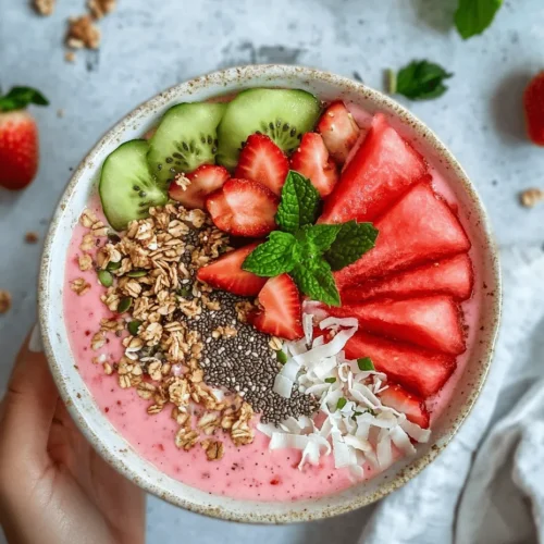 Smoothie bowls have become a popular breakfast and snack option for health enthusiasts and busy individuals alike. These vibrant, colorful concoctions are not only visually appealing but also packed with nutrients, making them an enticing way to start the day or fuel up between meals. Among the plethora of smoothie bowl recipes, the Refreshing Watermelon and Strawberry Smoothie Bowl stands out with its eye-catching hues and invigorating flavors. This delicious blend of fruits offers a refreshing taste that is perfect for hot summer days or whenever you crave something light and fruity.