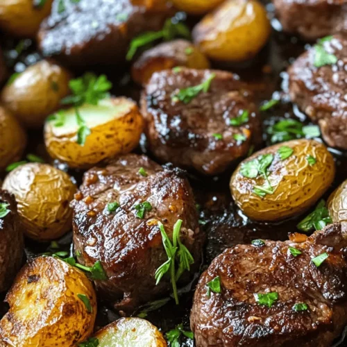 When it comes to comfort food that tantalizes the taste buds and warms the soul, few dishes can compete with Sizzling Garlic Butter Steak Bites & Potatoes. This hearty and satisfying meal is not just about taste; it embodies the essence of cozy gatherings, family dinners, and weeknight indulgences. The dish combines perfectly seared steak bites with tender, roasted baby potatoes, all draped in a rich garlic butter sauce that elevates the entire experience.