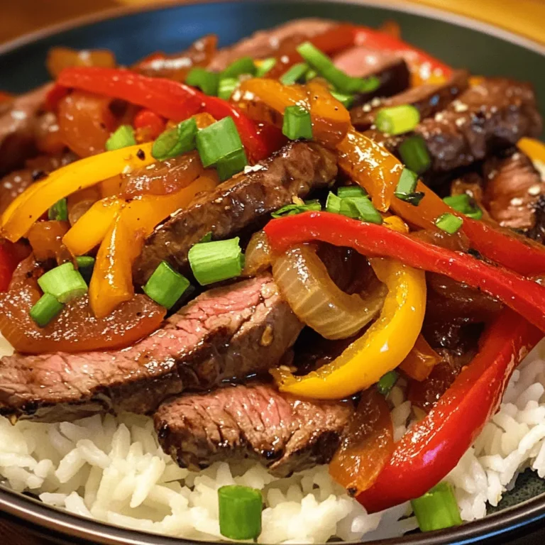 What makes Sizzling Pepper Steak Delight so appealing? First and foremost is its ability to deliver a gourmet experience without requiring hours in the kitchen. Perfectly suited for those who want to enjoy a home-cooked meal without the fuss, this dish can be prepared in under 30 minutes. The vibrant colors of the bell peppers contrast beautifully with the rich brown of the steak, making it not only a delight to eat but also a feast for the eyes.
