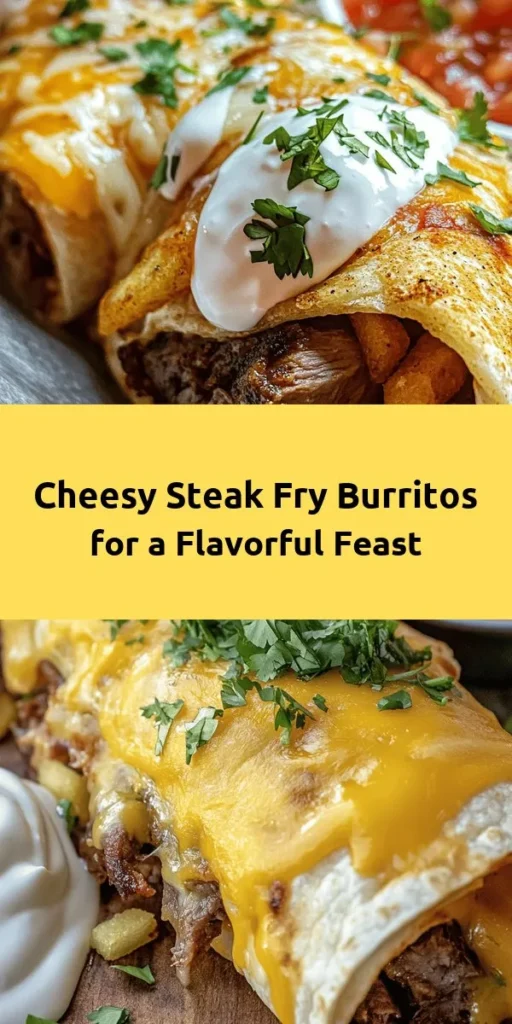 Indulge in a delicious twist with these Steak & Cheese Dirty Fry Burritos! Perfectly seasoned flank steak, sautéed veggies, and melty cheese come together with crispy French fries, all wrapped up in a warm tortilla. Serve with sour cream and salsa for the ultimate flavor explosion. Easy to make and great for any meal, these burritos are a crowd-pleaser. Get ready to elevate your burrito game with this ultimate comfort food recipe!