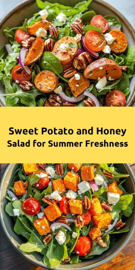 Brighten up your summer meals with this delicious Honey Sweet Potato Summer Salad! Packed with roasted sweet potatoes, fresh greens, vibrant cherry tomatoes, and tangy feta cheese, this salad is a perfect blend of flavors and textures. Drizzled with a homemade honey dressing, it's both sweet and savory. Quick to prepare with only 15 minutes of prep time, this refreshing dish serves 4 and is ideal for picnics, barbecues, or light lunches. Enjoy the taste of summer!