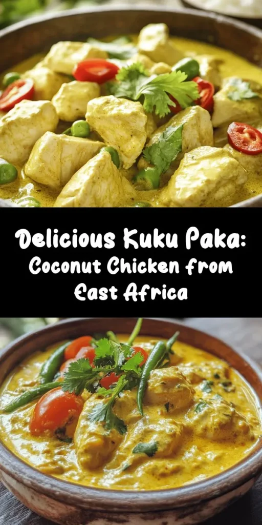 Experience the vibrant flavors of East Africa with this Kuku Paka, a delightful coconut chicken dish that is both fragrant and satisfying. With juicy chicken simmered in a rich coconut milk sauce and a blend of spices, this recipe is perfect for a cozy dinner. Ready in just an hour, it's simple enough for weeknight cooking yet impressive enough for gatherings. Serve it with rice or flatbread for a complete meal. Don't forget to top it with fresh cilantro for a burst of color and flavor!