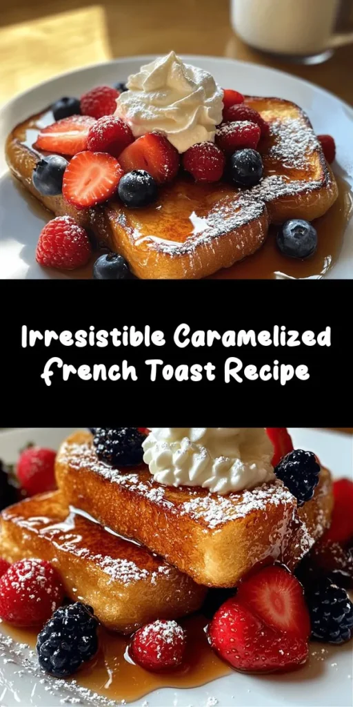 Indulge in this Caramelized Delight French Toast recipe that transforms breakfast into a sweet celebration! Made with thick-cut brioche, eggs, and a hint of cinnamon, this dish is perfect for a cozy morning. Watch as the brown sugar creates a deliciously crispy caramelized crust, and finish it off with maple syrup, fresh berries, and whipped cream for a delightful touch. Easy to make and ready in just 25 minutes, it's the perfect way to start your day!