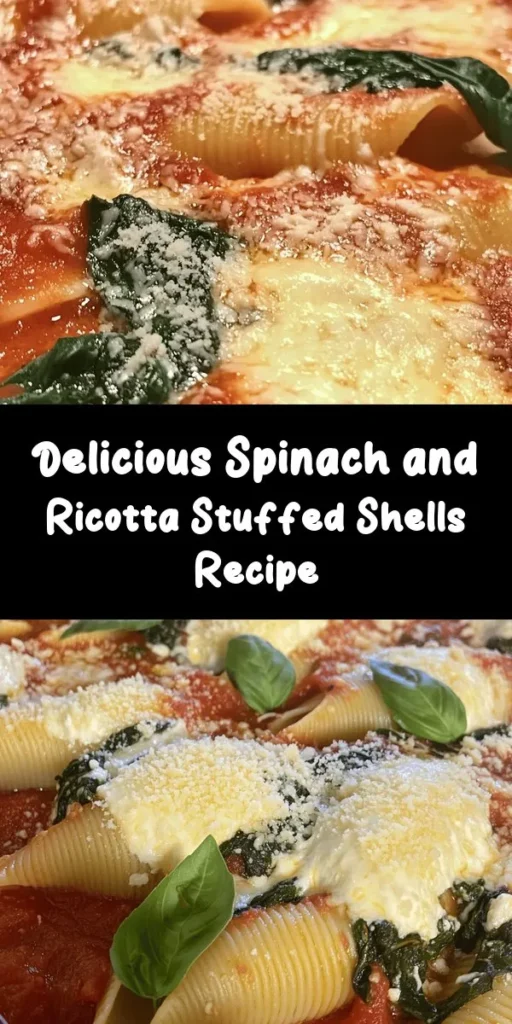 Discover the deliciousness of Easy Spinach and Ricotta Stuffed Shells! This family-friendly recipe features jumbo pasta shells packed with a creamy spinach and ricotta filling, topped with marinara sauce and melted mozzarella. It's the perfect cozy dinner or meal prep option. Enjoy a nutritious and satisfying dish that's ready in just under an hour. Serve it warm and garnish with fresh basil for that extra touch. Your taste buds will thank you!