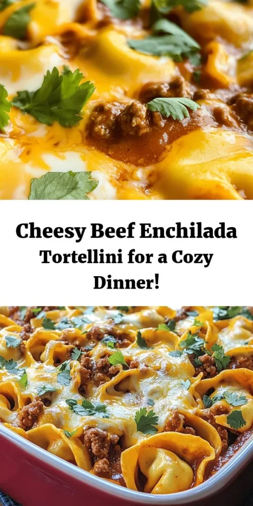 Indulge in the deliciousness of Cheesy Beef Enchilada Tortellini! This easy recipe combines cheesy tortellini, savory ground beef, and zesty enchilada sauce for a comforting meal perfect for any night. With just 30 minutes of prep and cook time, it’s a quick option for busy weeknights. Top with gooey melted cheese and fresh cilantro for added flavor. Serve it with a dollop of sour cream for an extra creamy finish. Enjoy this cheesy twist on a classic!