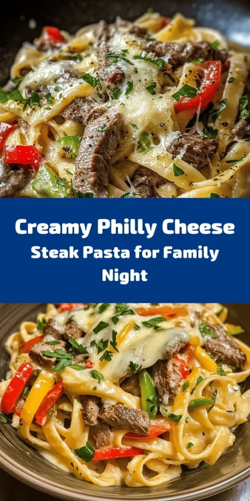 Indulge in a comforting bowl of Philly Cheese Steak Pasta that's perfect for family dinners! This creamy, flavorful dish features tender sirloin steak, sautéed bell peppers and onions, and a rich blend of provolone and Parmesan cheeses. Quick to prepare in just 30 minutes, it combines the classic Philly cheesesteak elements with pasta for a hearty meal everyone will love. Don’t forget to garnish with fresh parsley for an added touch!