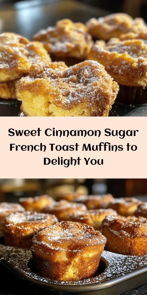 Enjoy a delightful twist on breakfast with these Cinnamon Sugar French Toast Muffins! Made with day-old bread and a rich egg mixture, these muffins are soaked in cinnamon and sugar for a deliciously sweet start to your day. With just a few simple ingredients and easy steps, you can whip up a batch in no time. Perfect for sharing, brunch, or a cozy weekend treat. Serve them warm with a dusting of powdered sugar or maple syrup for an extra special touch!