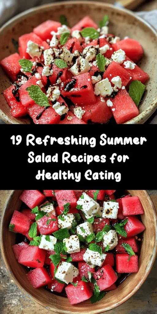 Discover 19 unique and healthy summer salad recipes that are bursting with fresh flavors! From the refreshing Watermelon Feta Delight to the vibrant Shrimp & Avocado Salad, there's something for everyone. Each recipe is quick to prepare, taking 10 to 45 minutes, and offers a perfect blend of fruits, veggies, and proteins for those warm days. Serve them as side dishes or main courses and enjoy wholesome meals that are as beautiful as they are tasty!