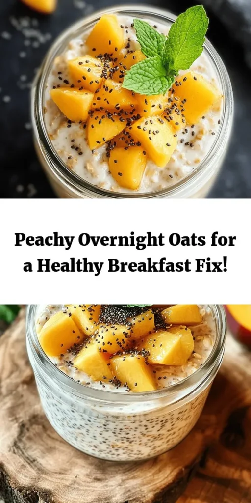Start your day off right with these delicious and healthy overnight oats featuring ripe peaches! They're incredibly easy to make with just a few simple ingredients like rolled oats, almond milk, chia seeds, and a touch of cinnamon. Perfect for a quick breakfast or a nutritious snack, just mix, refrigerate overnight, and enjoy a creamy, peachy treat in the morning. Don't forget to top it off with extra peaches and fresh mint for a refreshing finish!