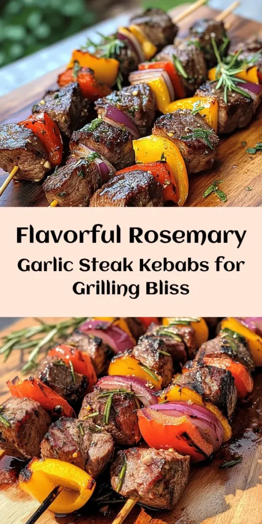 Transform your summer barbecues with these delicious rosemary garlic steak kebabs! Tender sirloin steak marinated in a flavorful mix of olive oil, garlic, and fresh herbs, paired with vibrant peppers and onions. Easy to make and perfect for grilling, these kebabs are sure to impress your guests. Serve them hot alongside grilled veggies or a fresh salad for a complete meal. Get ready to enjoy a burst of flavor with every bite!